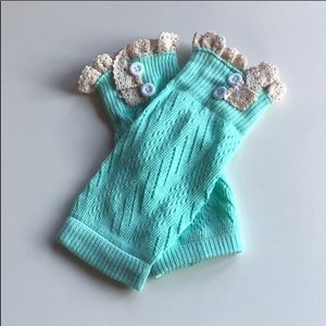 Girls Mint Green Pointelle Lace Knit Boot Cuffs